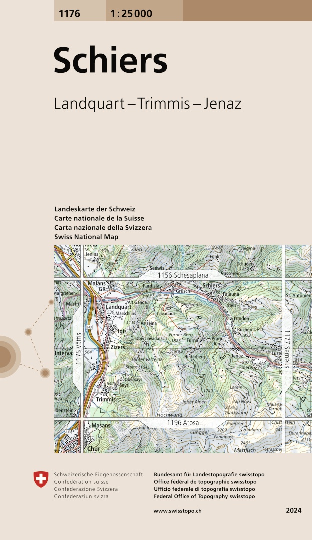 Online bestellen: Wandelkaart - Topografische kaart 1176 Schiers | Swisstopo