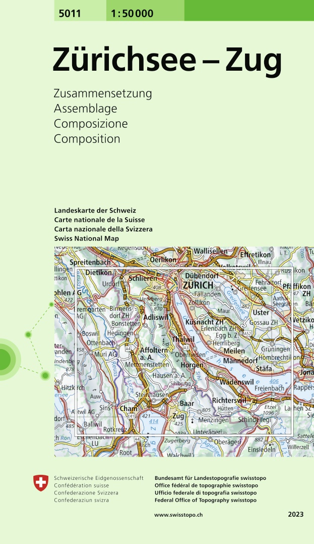 Online bestellen: Wandelkaart - Topografische kaart 5011 Zürichsee - Zug | Swisstopo