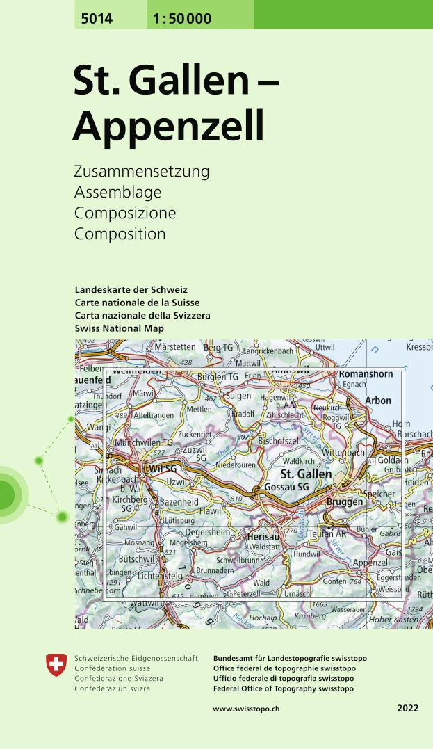 Online bestellen: Wandelkaart - Topografische kaart 5014 St.Gallen - Appenzell | Swisstopo