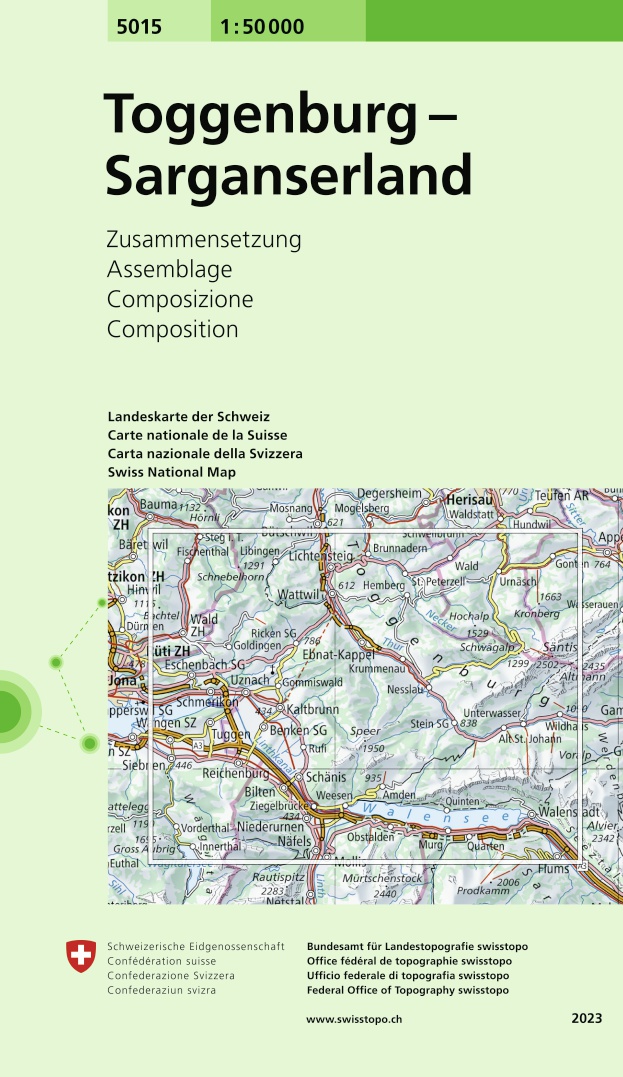 Online bestellen: Wandelkaart - Topografische kaart 5015 Toggenburg - Sarganserland | Swisstopo