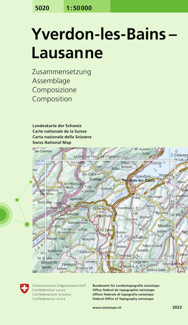 Online bestellen: Wandelkaart - Topografische kaart 5020 Yverdon-les-Bains - Lausanne | Swisstopo