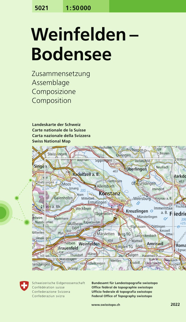 Online bestellen: Wandelkaart - Topografische kaart 5021 Weinfelden - Bodensee | Swisstopo