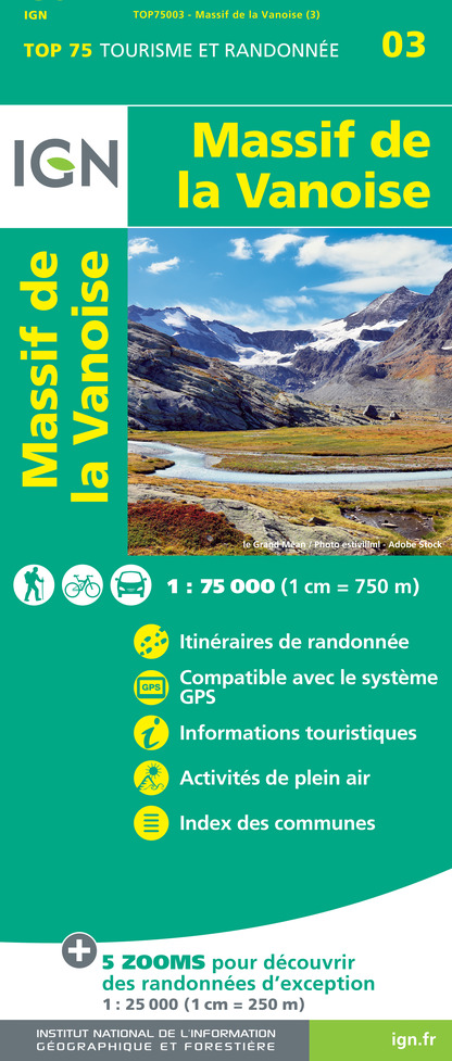 Online bestellen: Fietskaart - Wandelkaart 75003 Massif de la Vanoise | IGN - Institut Géographique National