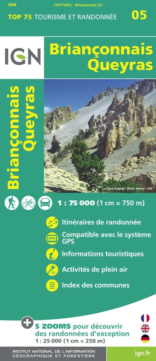 Online bestellen: Fietskaart - Wandelkaart 75005 Briançonnais - Queyras | IGN - Institut Géographique National