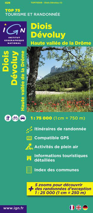 Online bestellen: Fietskaart - Wandelkaart 75009 Diois, Devoluy, Haute-Vallée de la Drôme | IGN - Institut Géographique National