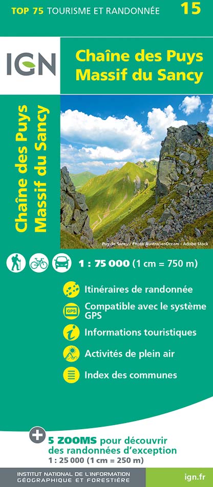 Online bestellen: Wandelkaart - Fietskaart 75015 Chaîne des Puys - Massif du Sancy - Auvergne | IGN - Institut Géographique National