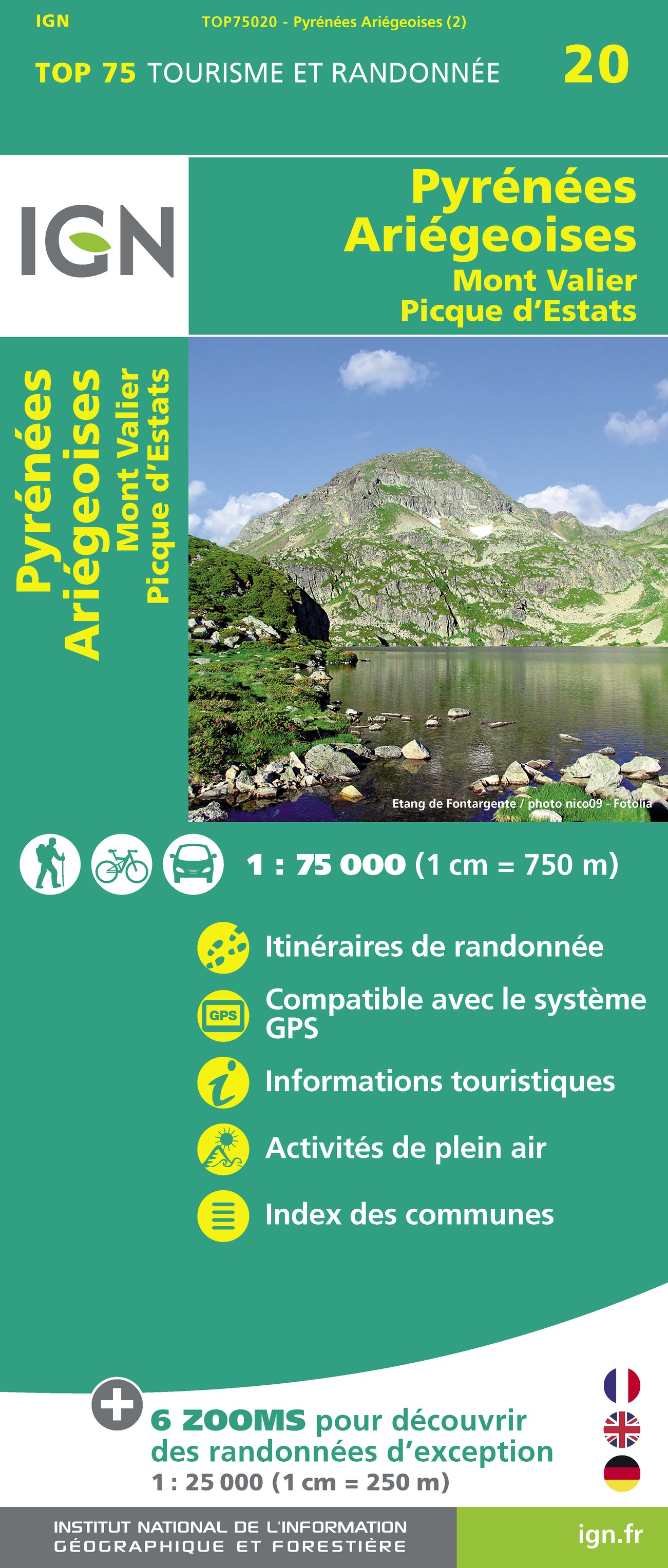 Online bestellen: Fietskaart - Wandelkaart 75020 Pyrenees Ariegeoises, Mont Valier, Pique d'Estats | IGN - Institut Géographique National