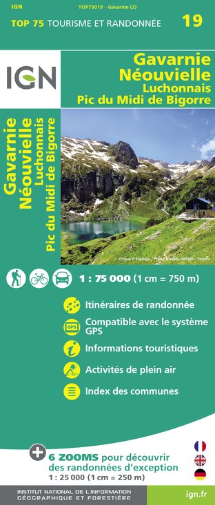 Online bestellen: Fietskaart - Wandelkaart 75019 Gavarnie Néouvielle | IGN - Institut Géographique National