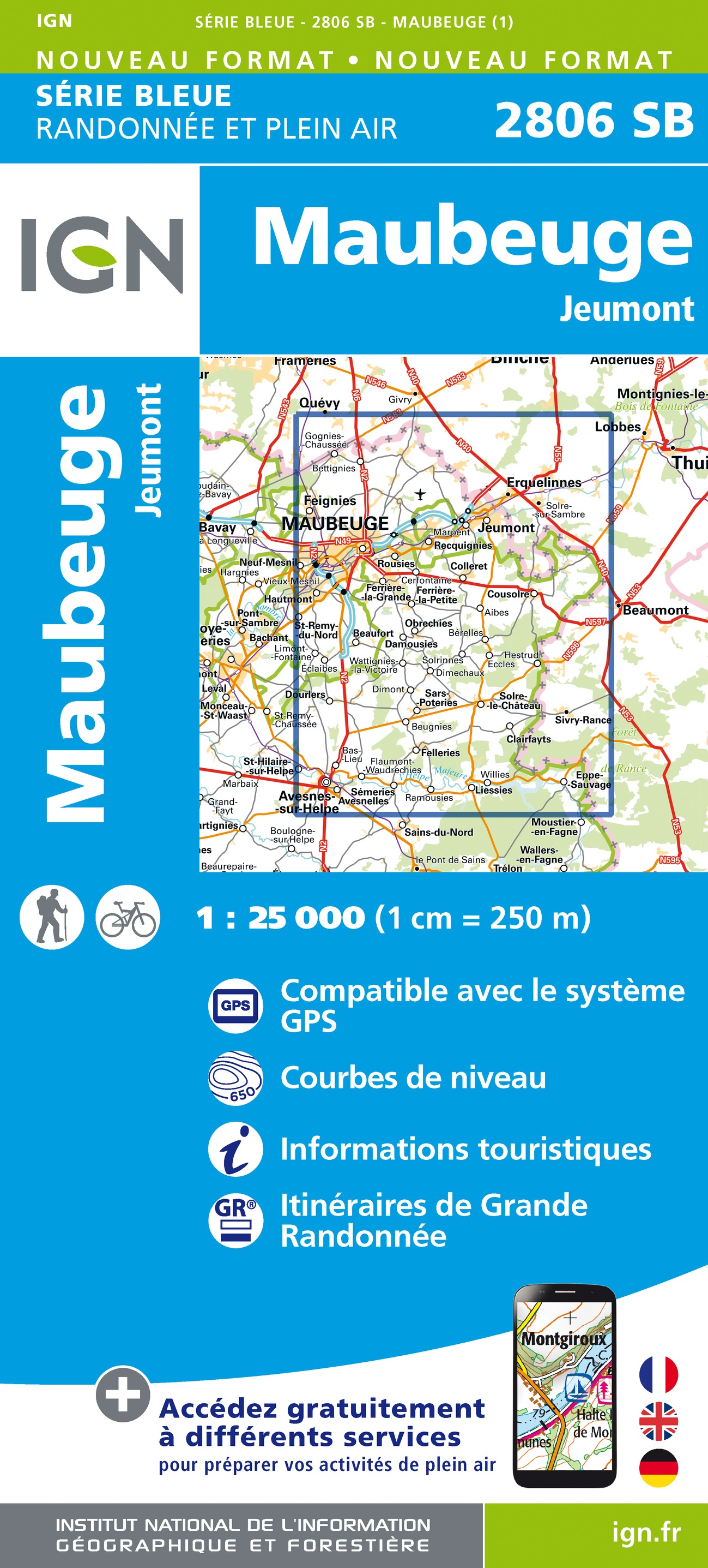 Online bestellen: Wandelkaart - Topografische kaart 2806 SB - Serie Bleue Jeumont - Maubeuge | IGN - Institut Géographique National