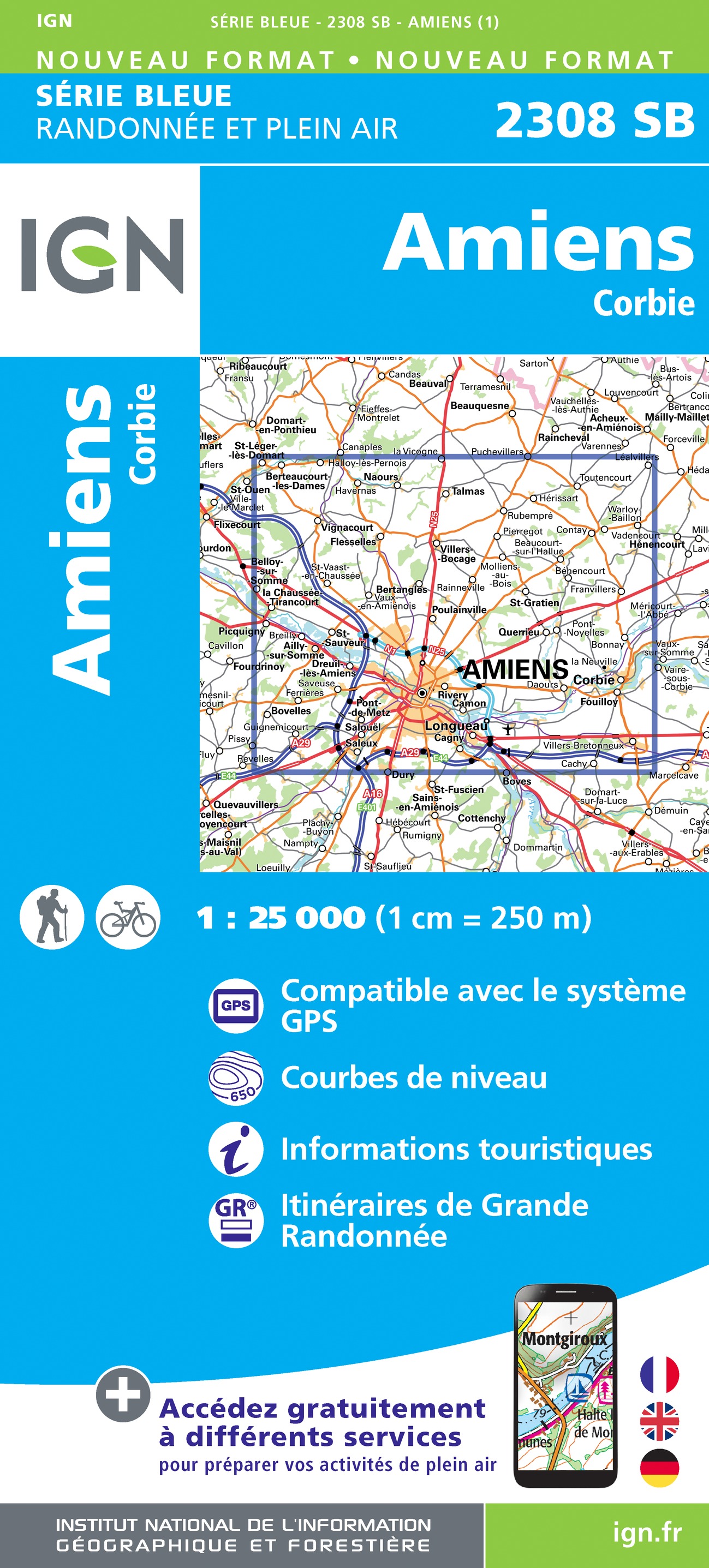 Online bestellen: Wandelkaart - Topografische kaart 2308 SB - Serie Bleue Corbie - Amiens | IGN - Institut Géographique National