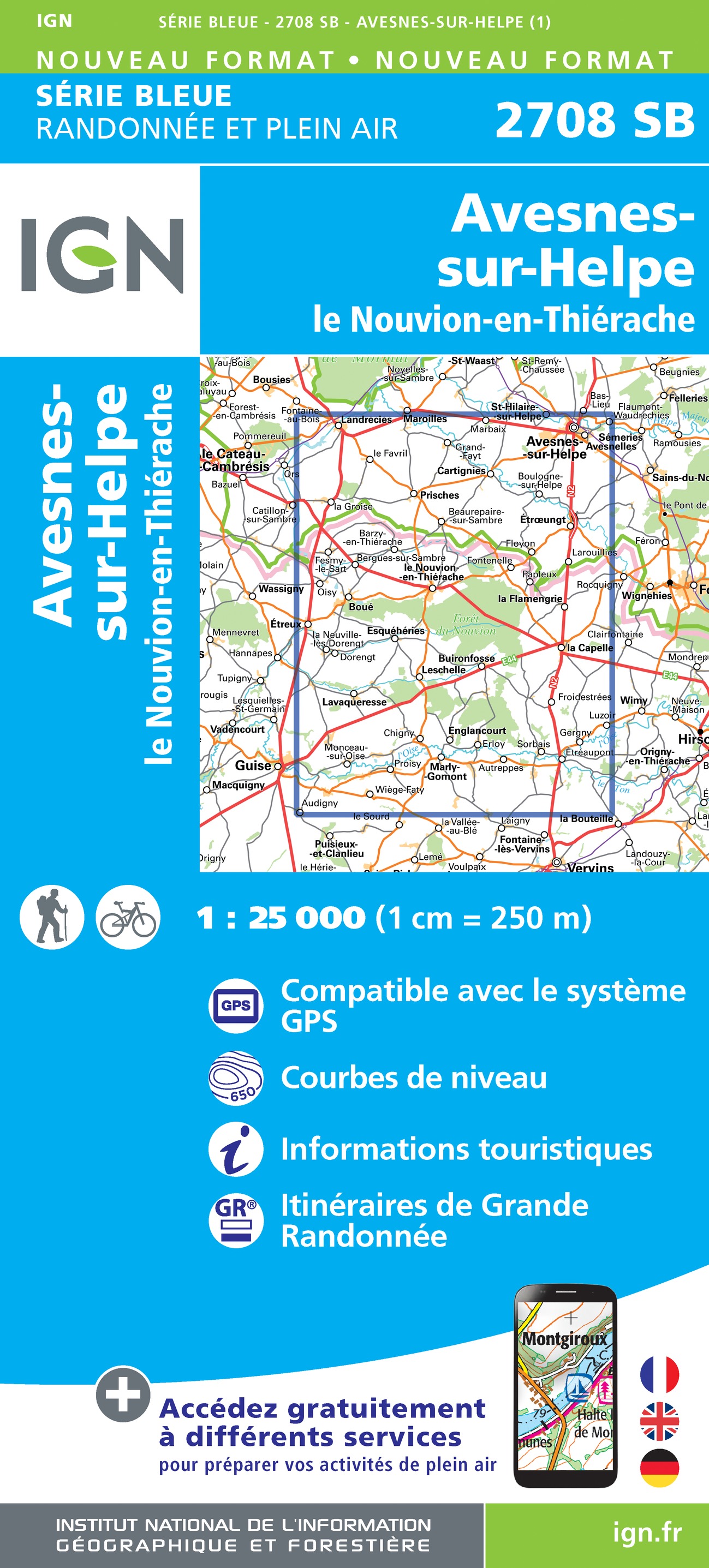 Online bestellen: Wandelkaart - Topografische kaart 2708 SB - Serie Bleue Le Nouvion-en-Thiérache, Avesnes-sur-Helpe | IGN - Institut Géographique National