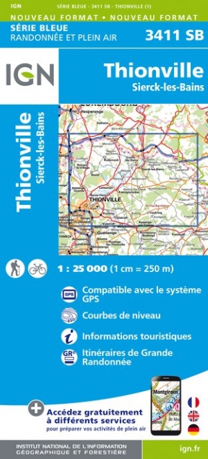 Online bestellen: Wandelkaart - Topografische kaart 3411 SB - Serie Bleue Thionville | IGN - Institut Géographique National