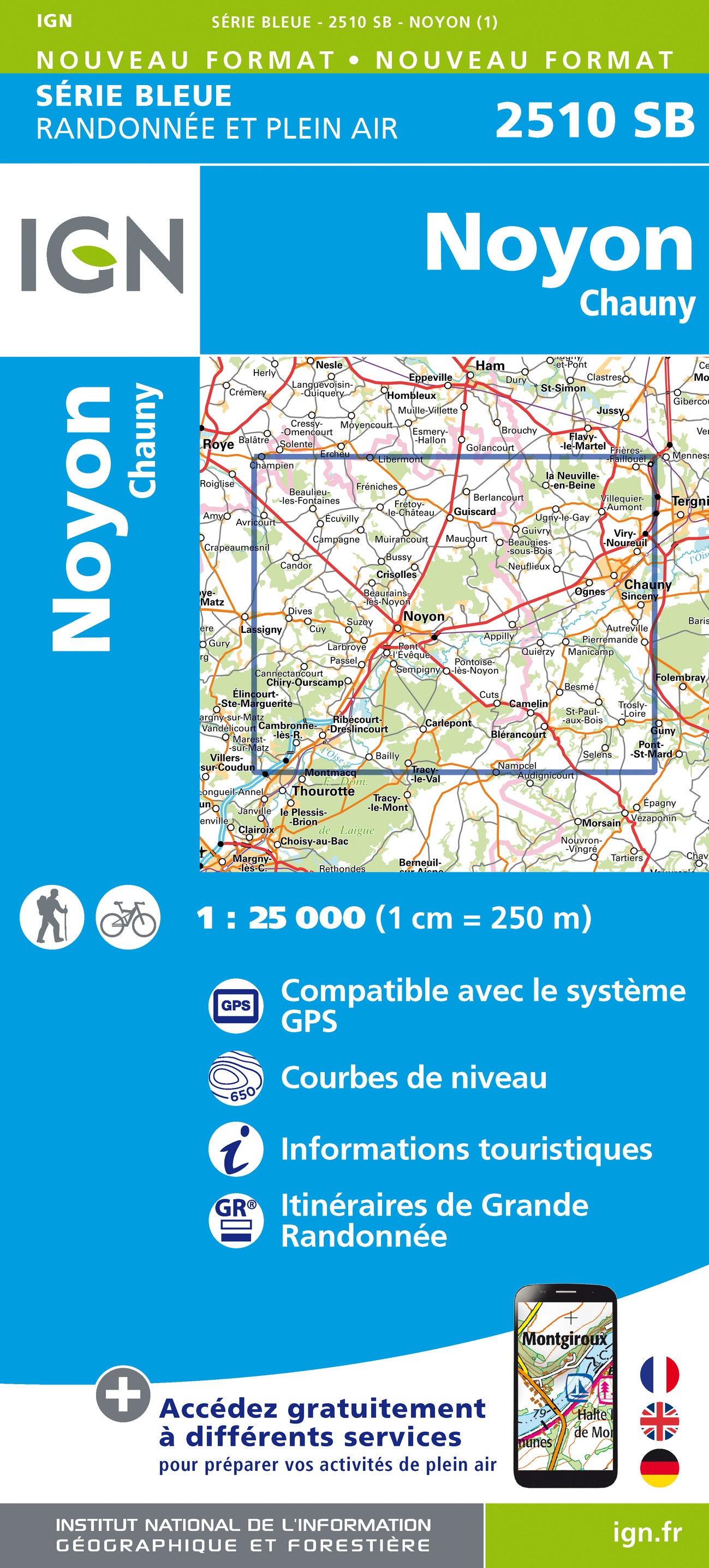 Online bestellen: Wandelkaart - Topografische kaart 2510 SB - Serie Bleue Chauny - Noyon | IGN - Institut Géographique National