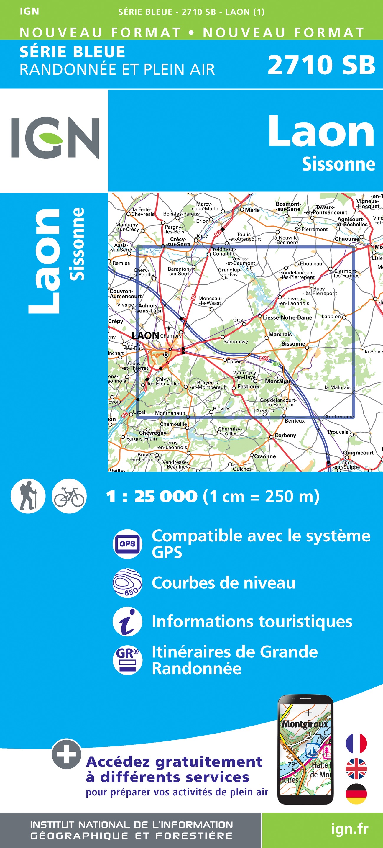 Online bestellen: Wandelkaart - Topografische kaart 2710 SB - Serie Bleue Sissonne - Laon | IGN - Institut Géographique National