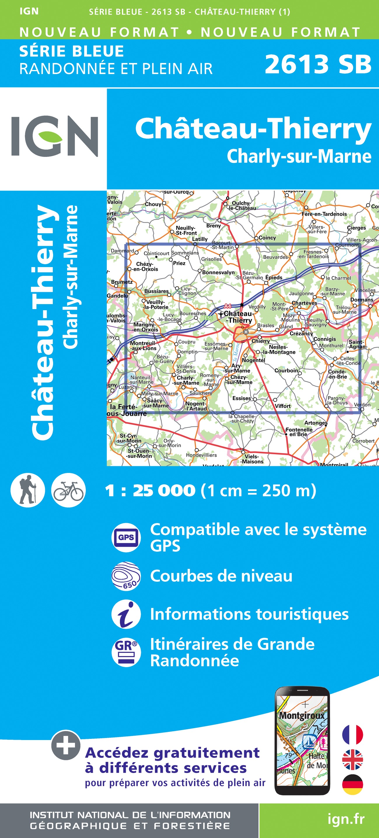 Online bestellen: Wandelkaart - Topografische kaart 2613 SB - Serie Bleue Château-Thierry, Charly-sur-Marne | IGN - Institut Géographique National