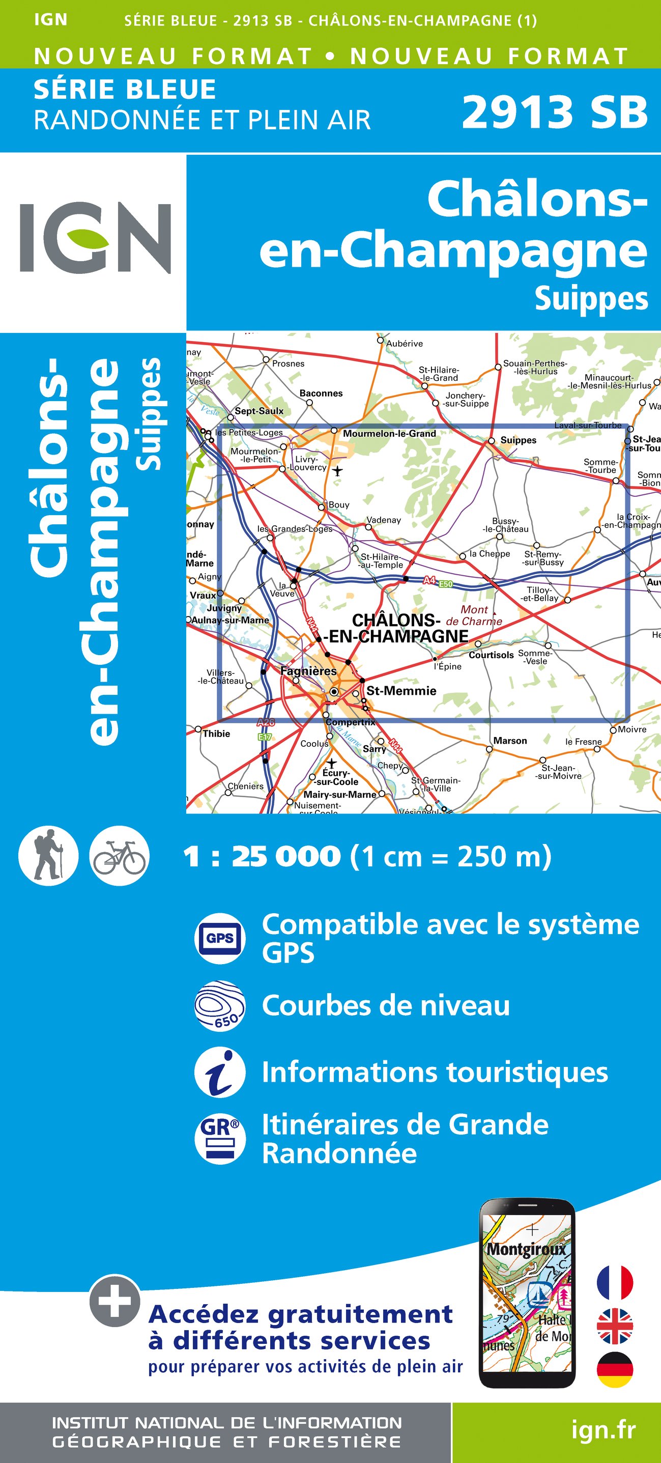 Online bestellen: Wandelkaart - Topografische kaart 2913 SB - Serie Bleue Châlons-en-Champagne | IGN - Institut Géographique National