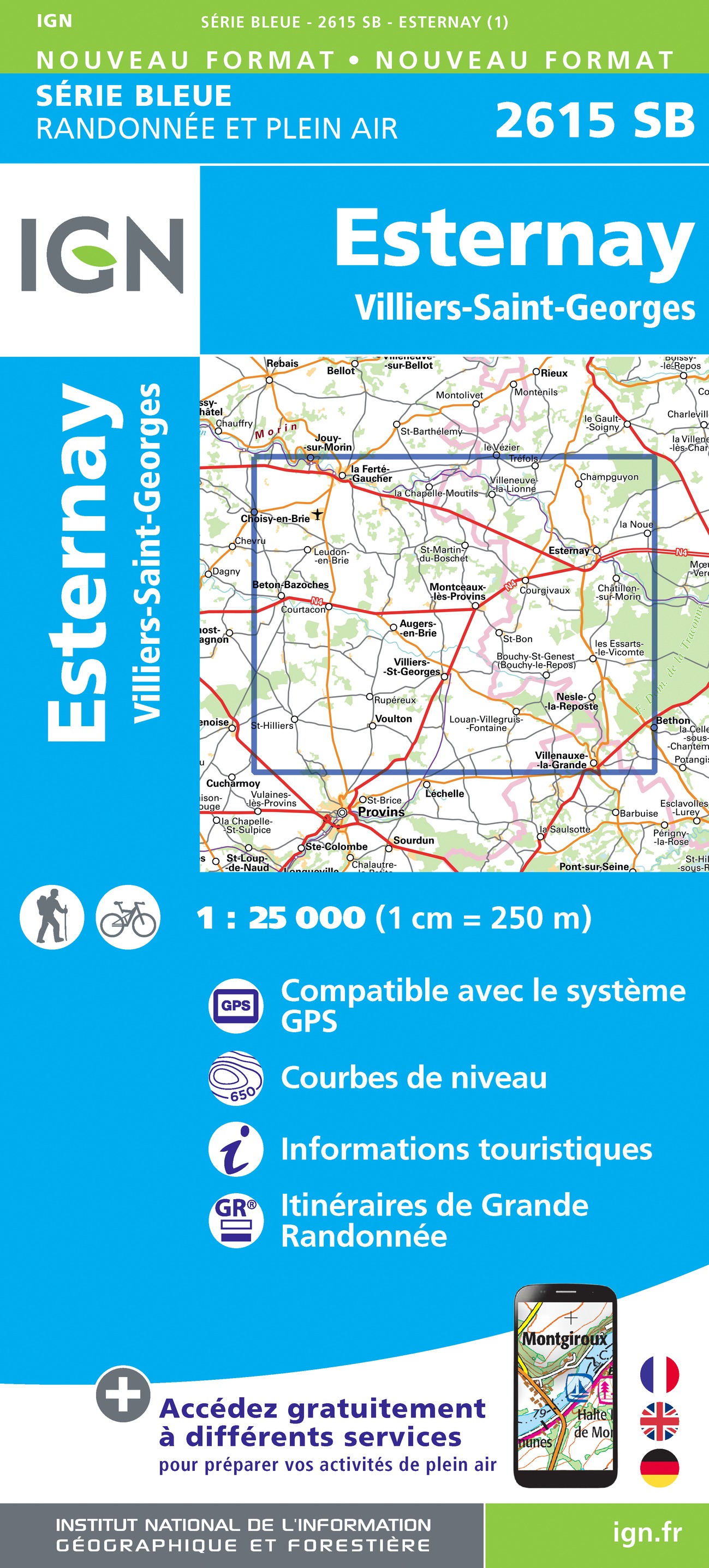 Online bestellen: Wandelkaart - Topografische kaart 2615 SB - Serie Bleue Esternay, Villiers-St-Georges | IGN - Institut Géographique National