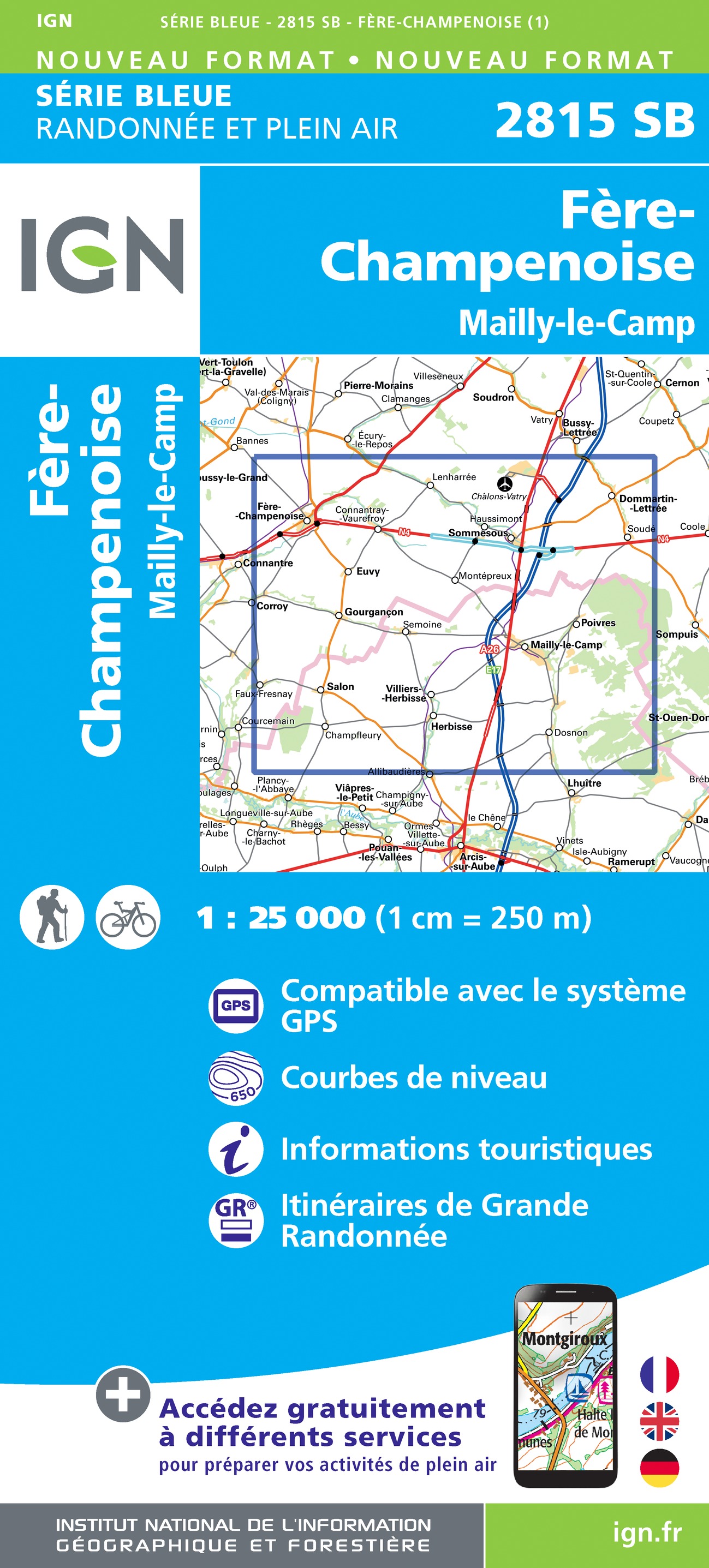 Online bestellen: Wandelkaart - Topografische kaart 2815 SB - Serie Bleue Mailly-le-Camp, Fère-Champenoise | IGN - Institut Géographique National