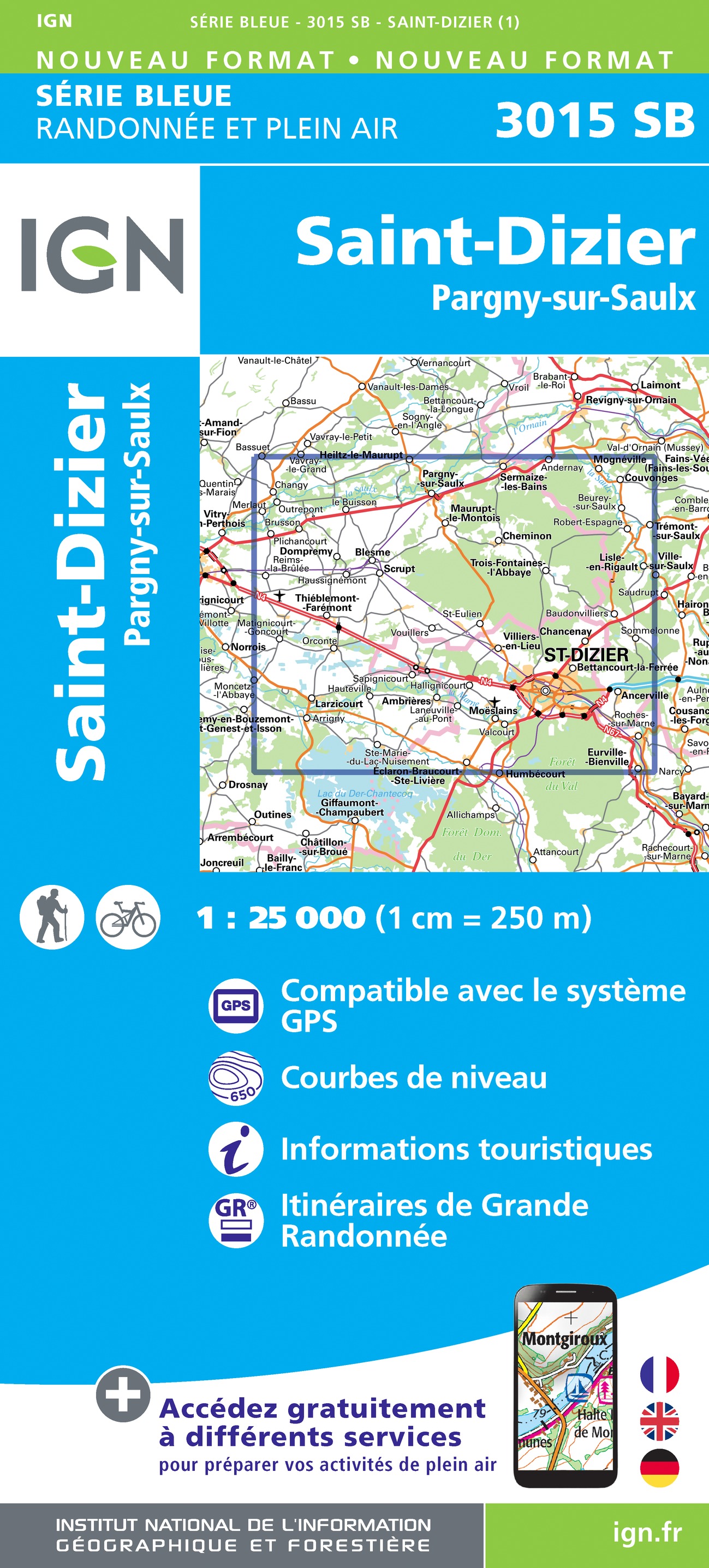 Online bestellen: Wandelkaart - Topografische kaart 3015 SB - Serie Bleue Saint-Dizier, Pargny-sur-Saulx | IGN - Institut Géographique National