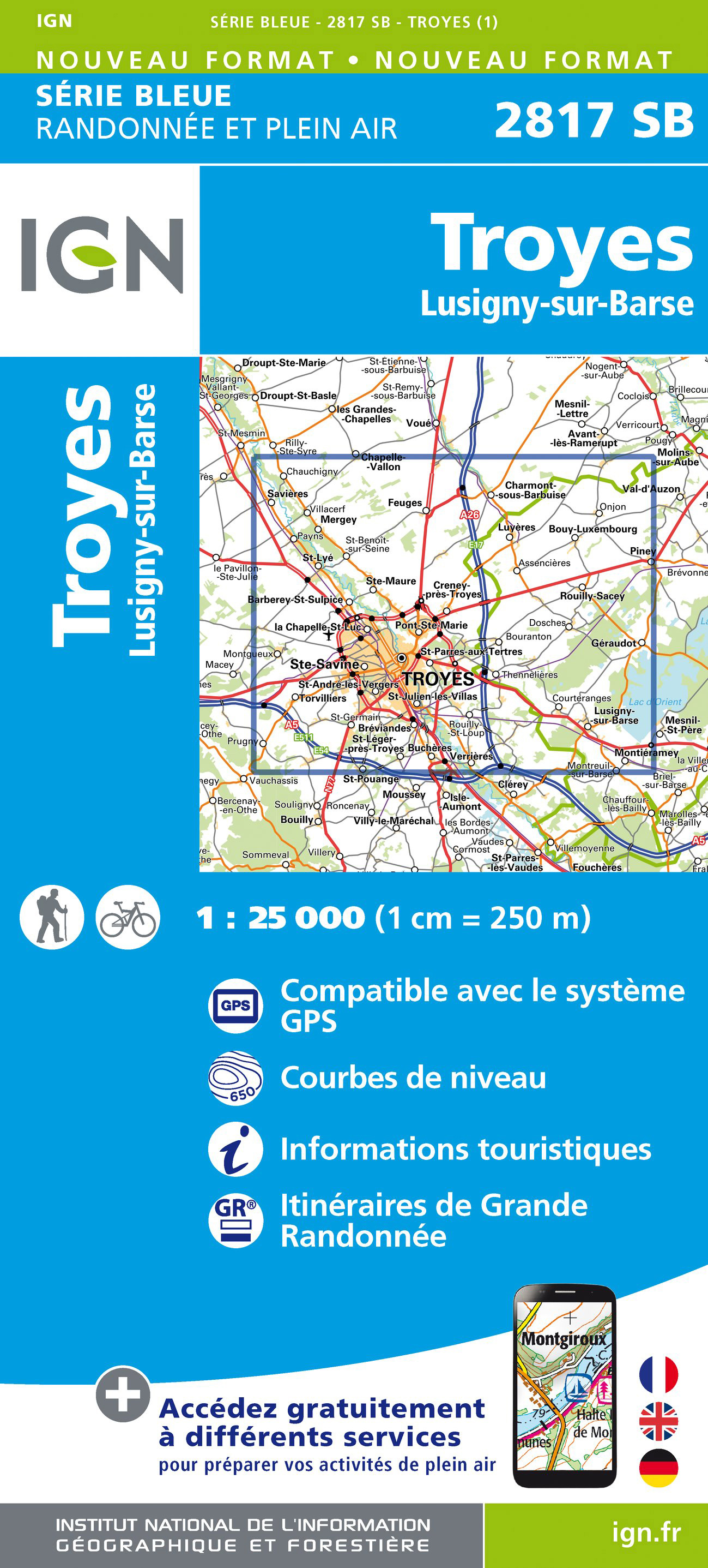 Online bestellen: Wandelkaart - Topografische kaart 2817 SB - Serie Bleue Troyes, Lusigny-sur-Barse | IGN - Institut Géographique National