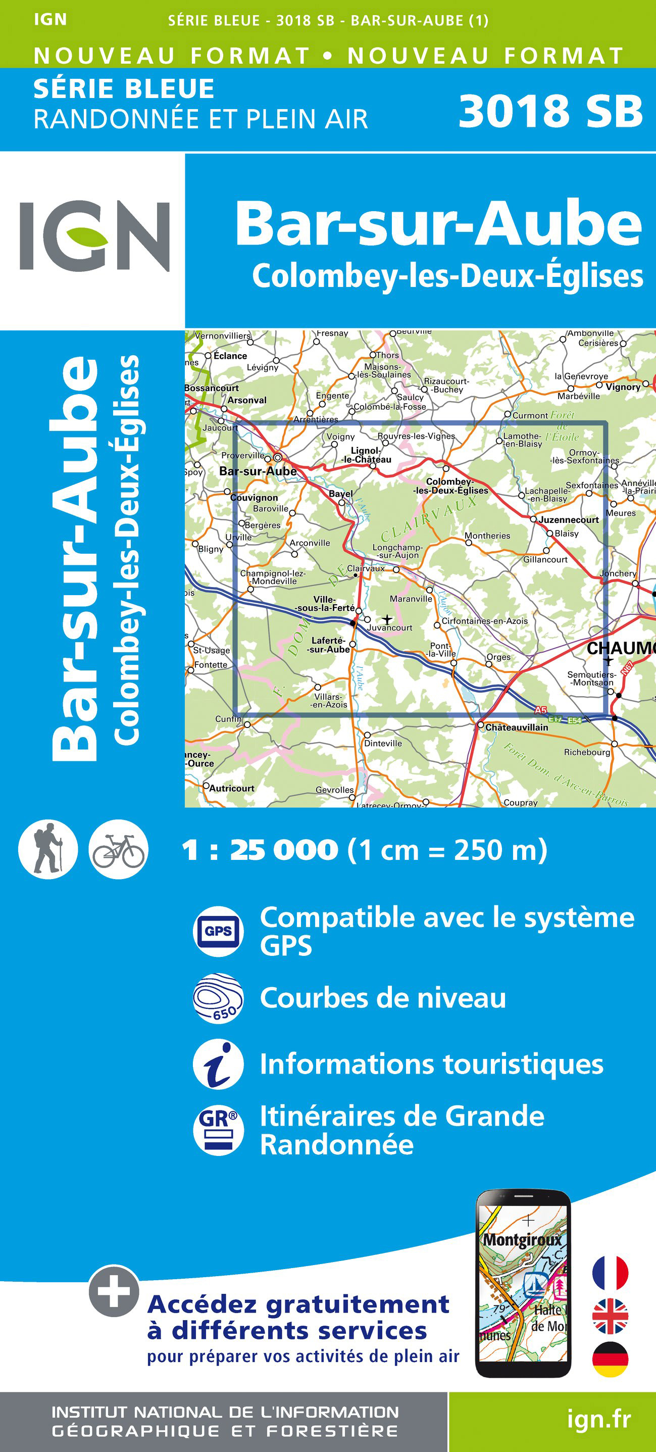 Online bestellen: Topografische kaart - Wandelkaart 3018 SB - Serie Bleue Bar-sur-Aube | IGN - Institut Géographique National