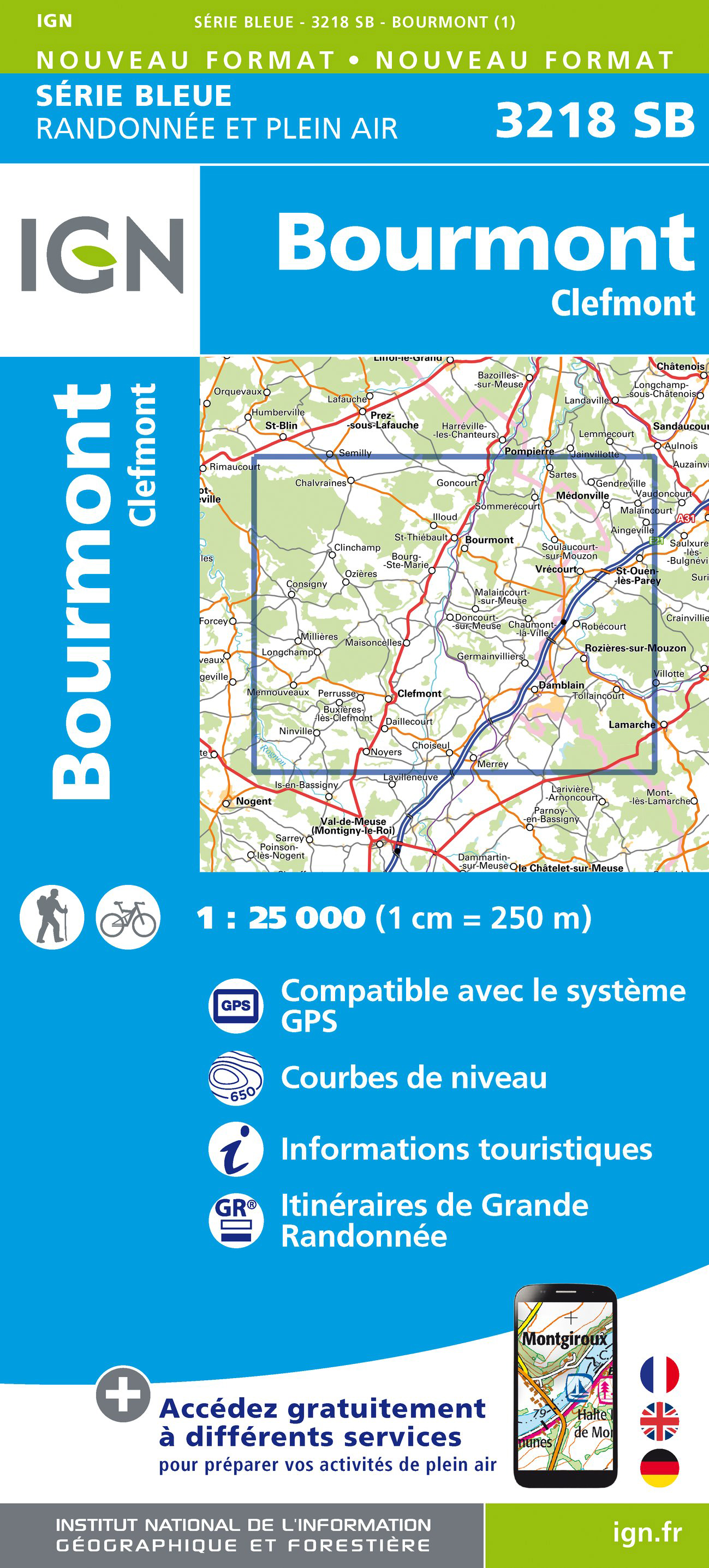 Online bestellen: Wandelkaart - Topografische kaart 3218 SB - Serie Bleue Bourmont - Clefmont | IGN - Institut Géographique National