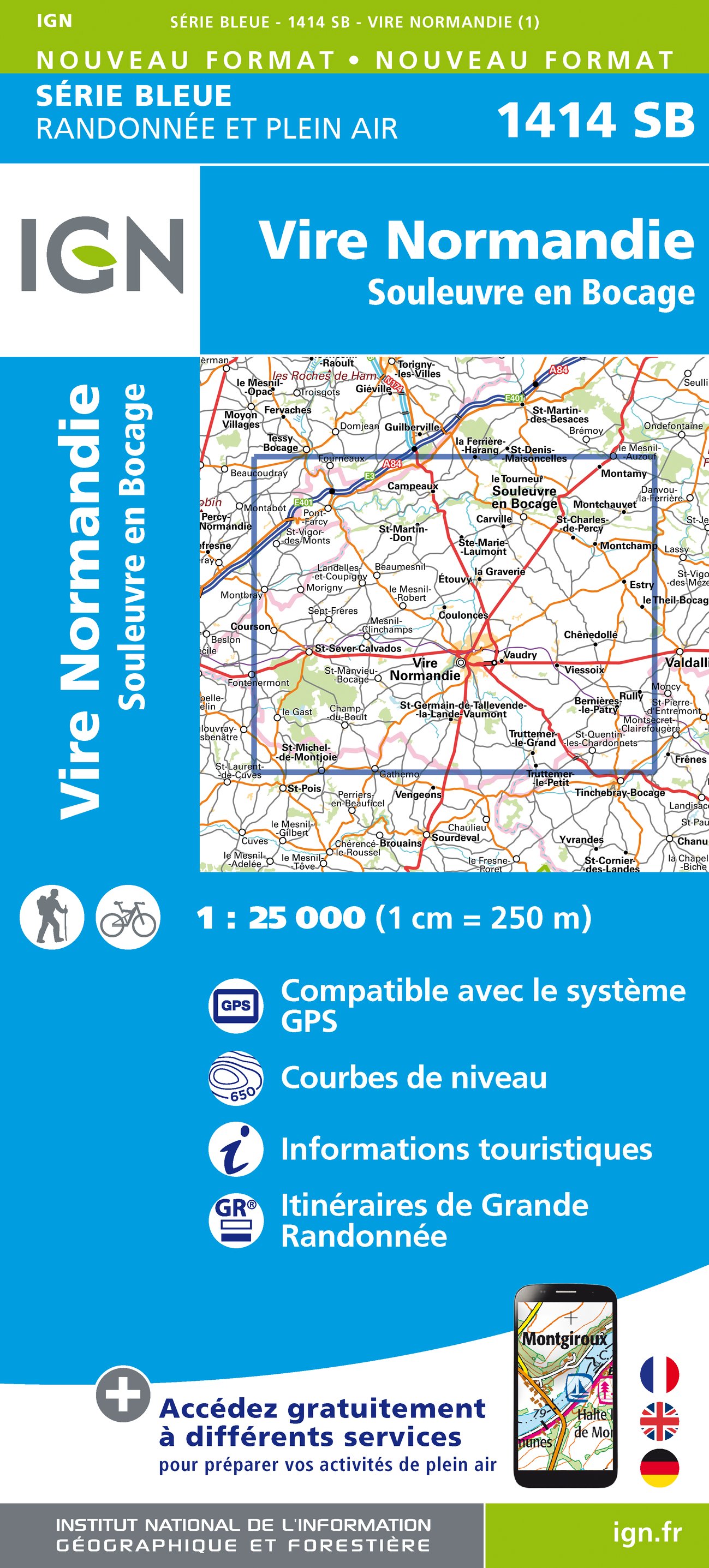 Online bestellen: Wandelkaart - Topografische kaart 1414 SB - Serie Bleue Vire Normandie, Souleuvre en Bocage | IGN - Institut Géographique National