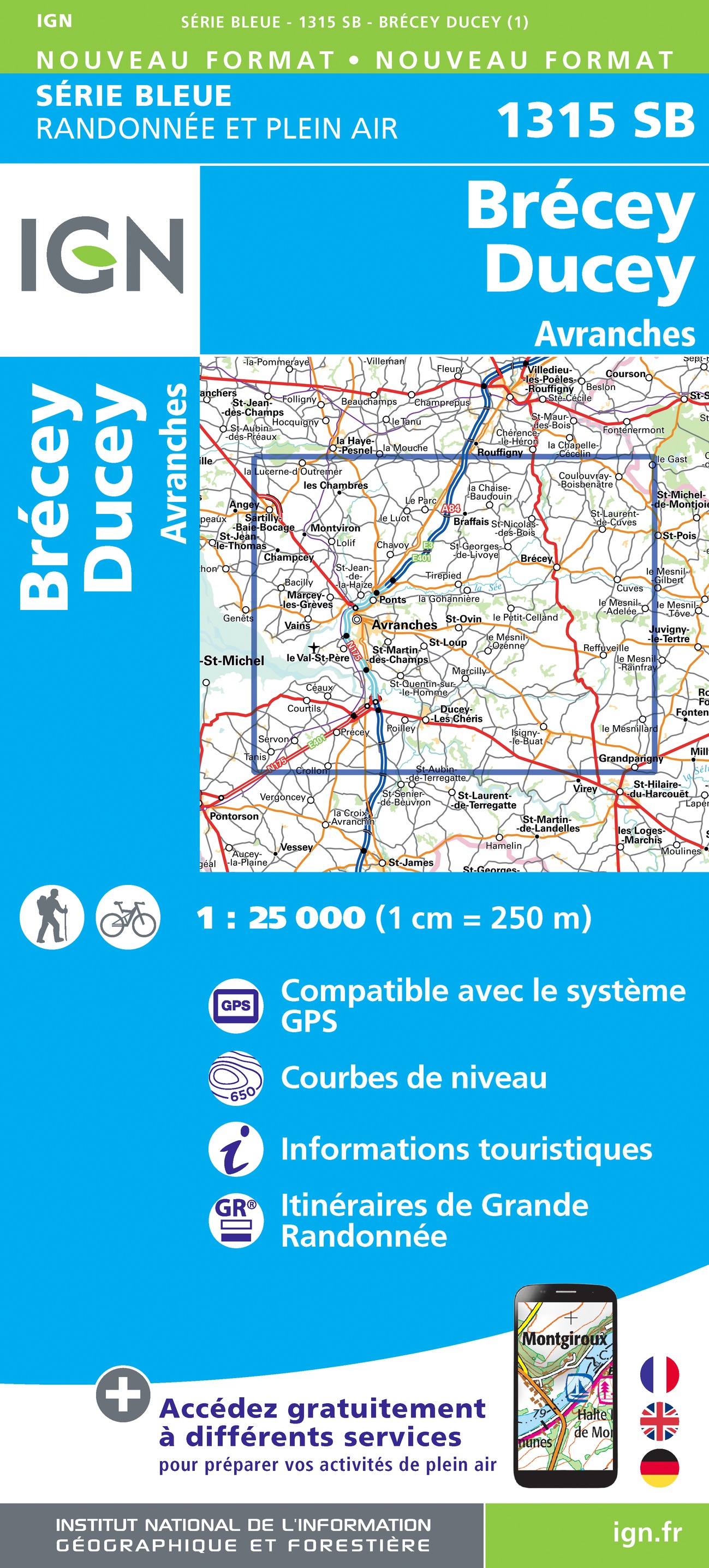 Online bestellen: Wandelkaart - Topografische kaart 1315 SB - Serie Bleue Brécey - Ducey - Avranches | IGN - Institut Géographique National