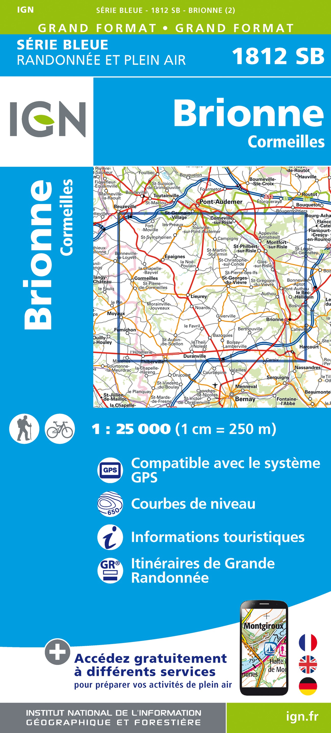 Online bestellen: Wandelkaart - Topografische kaart 1812 SB - Serie Bleue Brionne - Cormeilles | IGN - Institut Géographique National