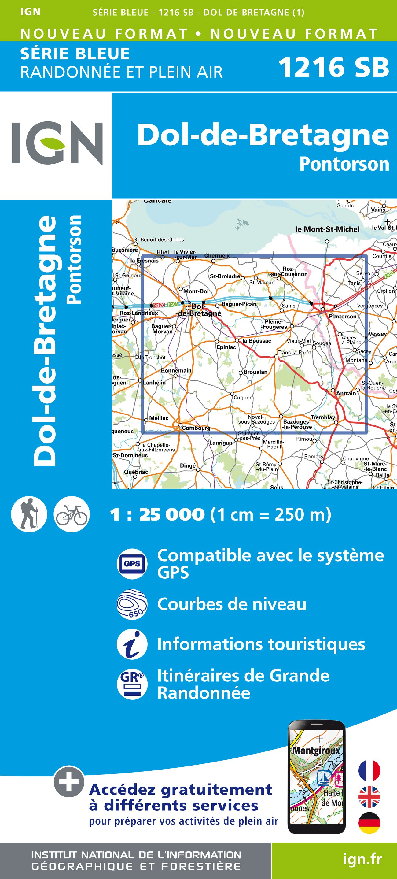 Online bestellen: Wandelkaart - Topografische kaart 1216 SB - Serie Bleue Dol-de-Bretagne | IGN - Institut Géographique National