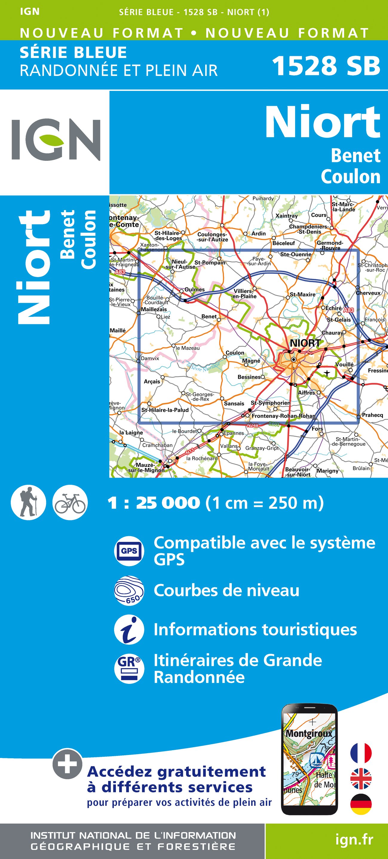 Online bestellen: Wandelkaart - Topografische kaart 1528 SB - Serie Bleue Niort | IGN - Institut Géographique National