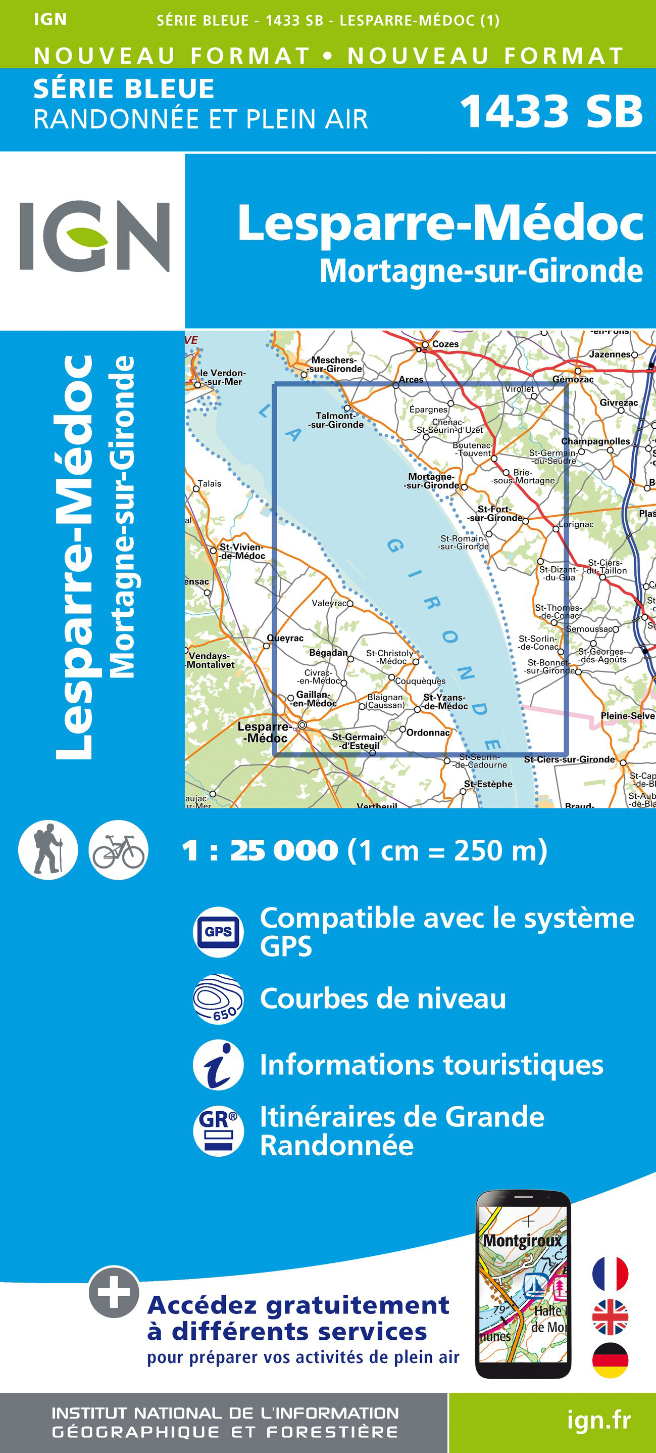 Online bestellen: Wandelkaart - Topografische kaart 1433 SB - Serie Bleue Lesparre-Médoc | IGN - Institut Géographique National