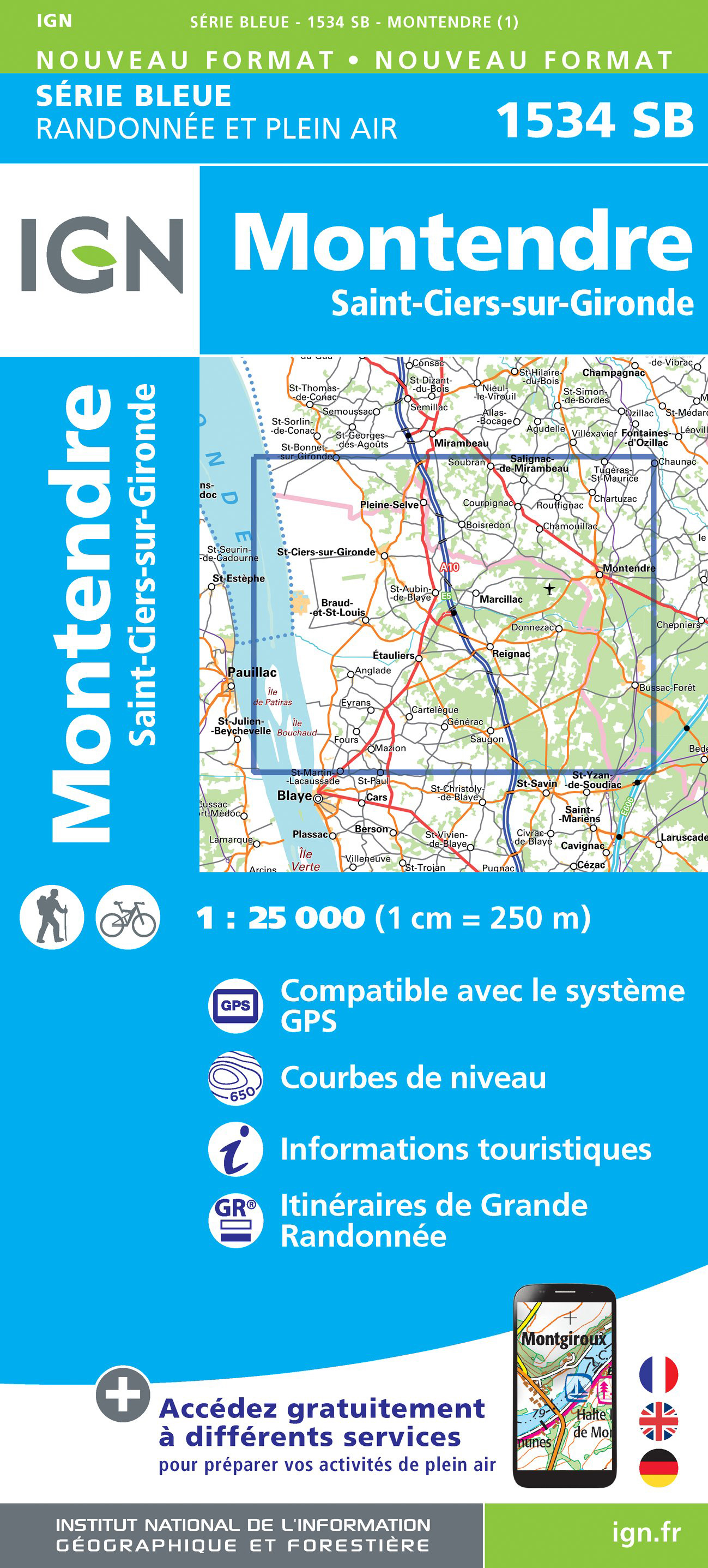 Online bestellen: Topografische kaart - Wandelkaart 1534 SB - Serie Bleue Montendre, St-Ciers-sur-Girond | IGN - Institut Géographique National