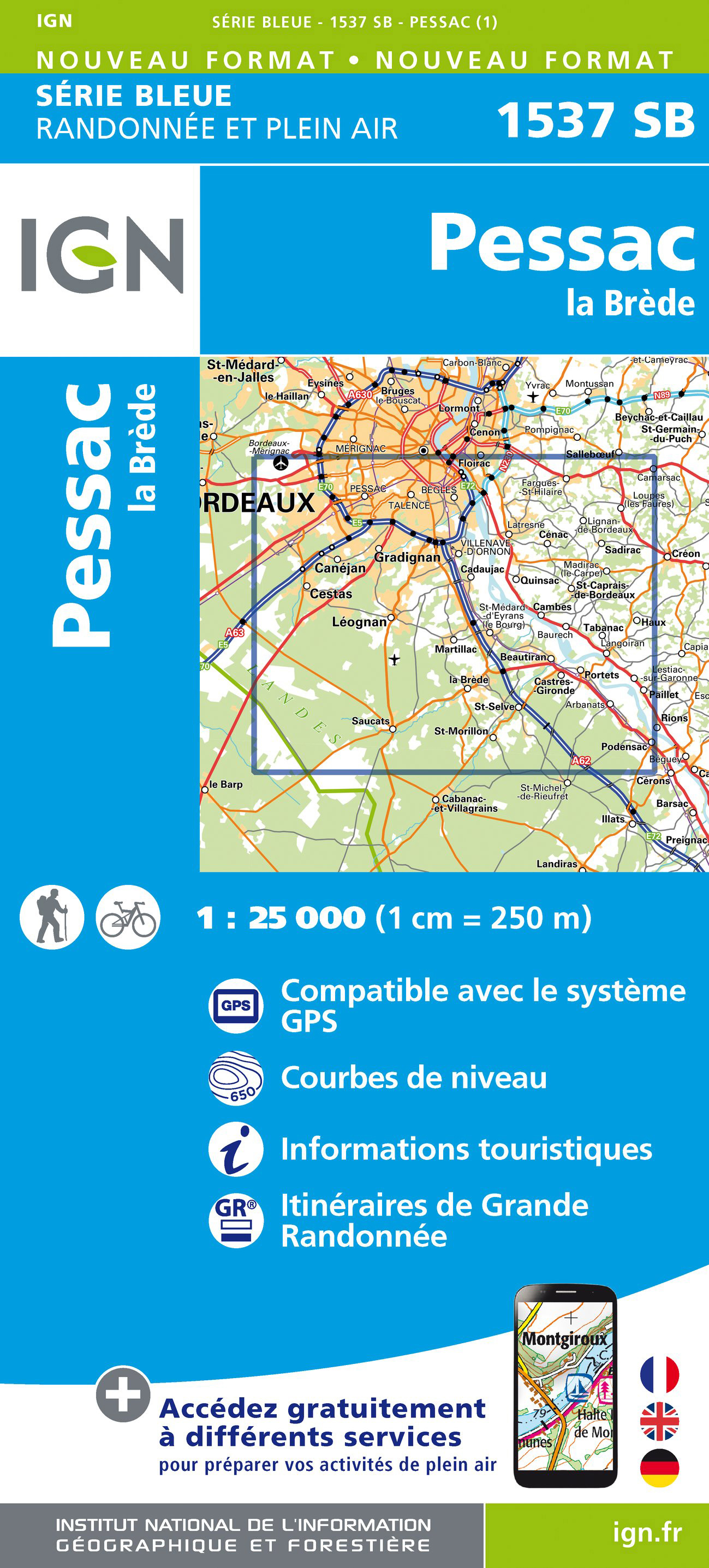 Online bestellen: Topografische kaart - Wandelkaart 1537 SB - Serie Bleue Pessac | IGN - Institut Géographique National