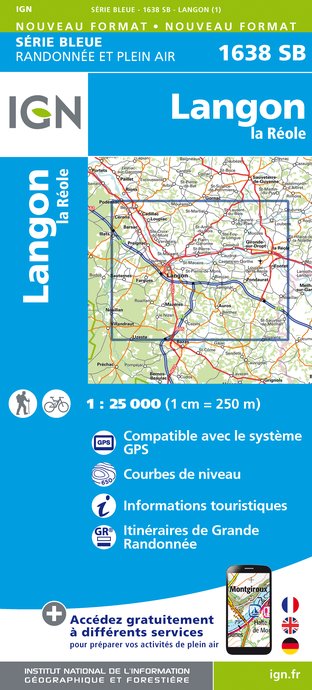 Online bestellen: Topografische kaart - Wandelkaart 1638SB La Réole - Langon | IGN - Institut Géographique National