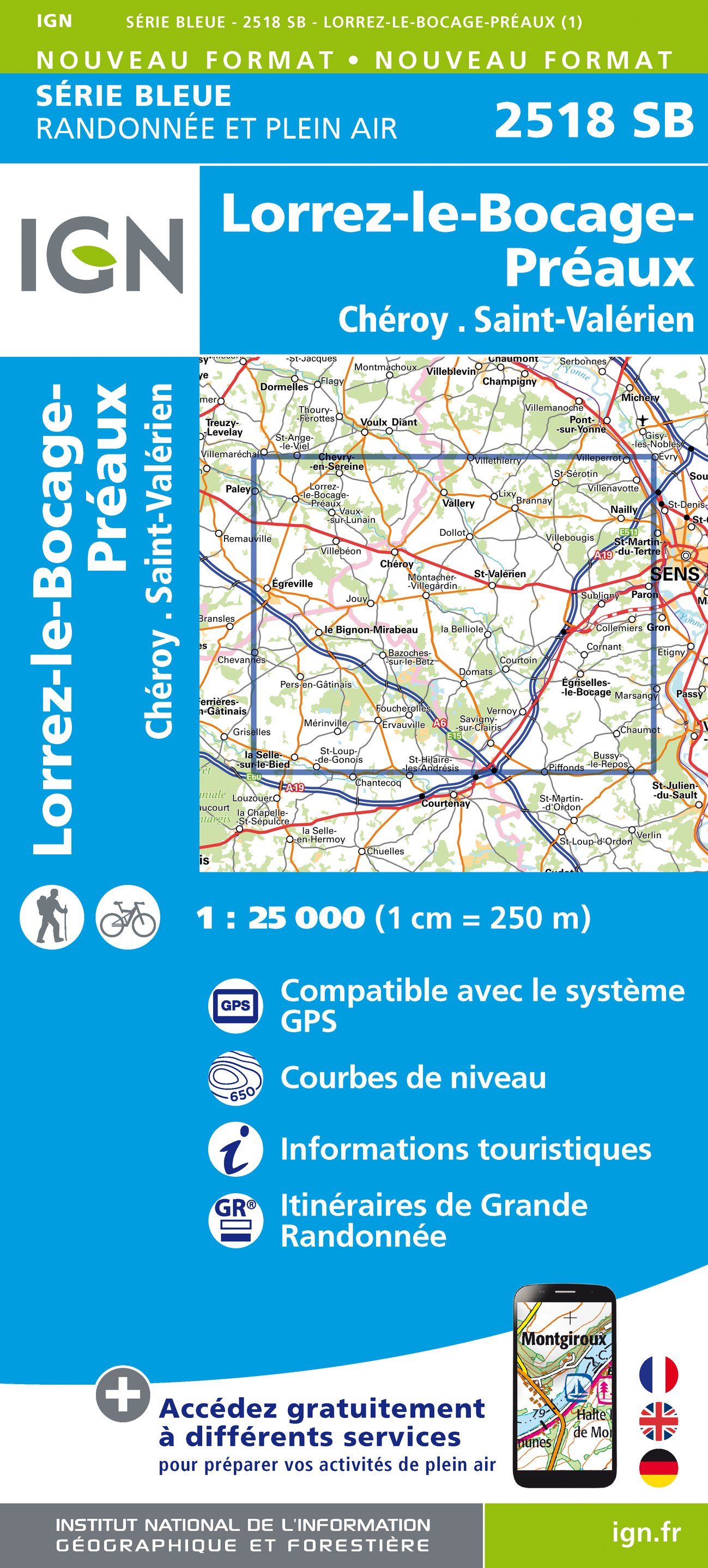 Online bestellen: Wandelkaart - Topografische kaart 2518 SB - Serie Bleue Lorrez-le-Bocage-Préaux, Chéroy, St-Valérien | IGN - Institut Géographique National