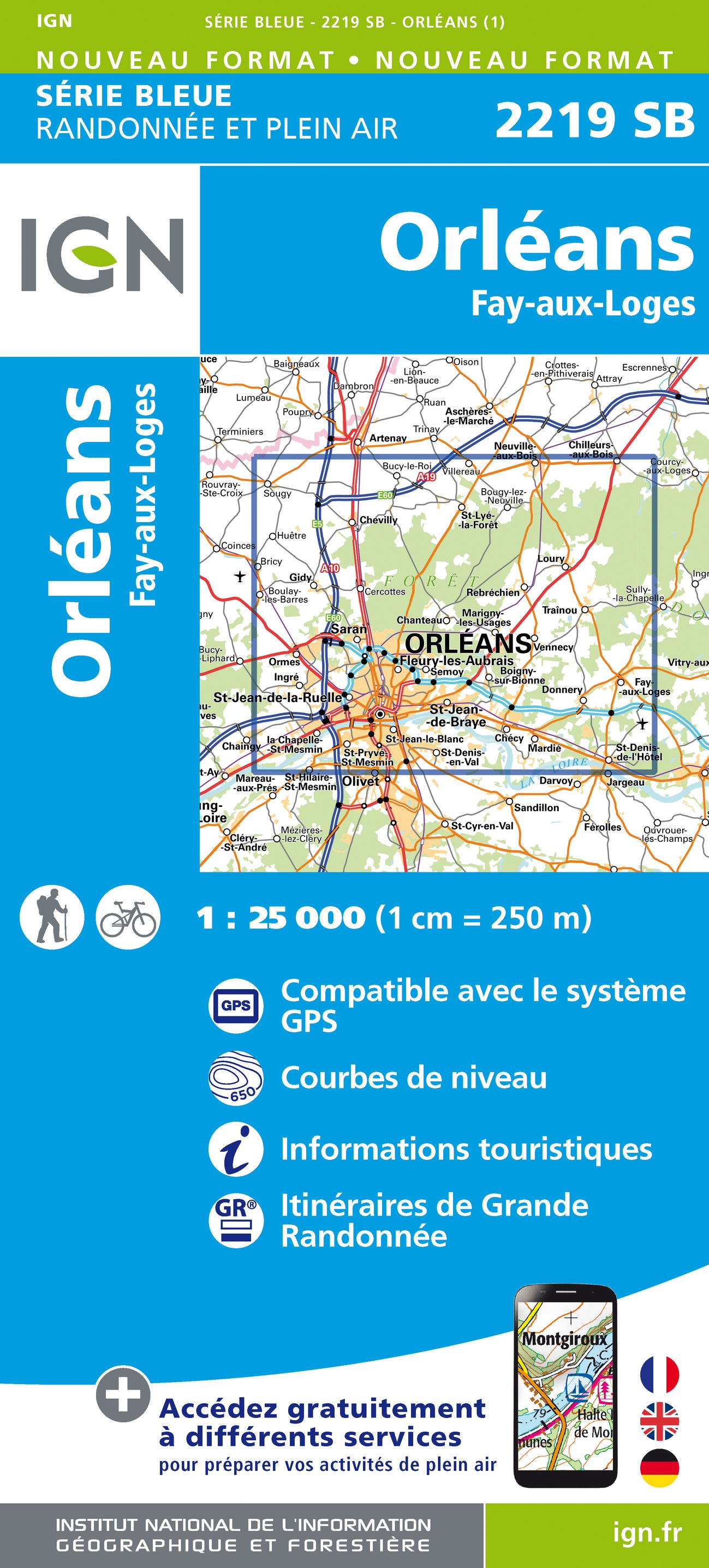 Online bestellen: Wandelkaart - Topografische kaart 2219 SB - Serie Bleue Orléans - Fay aux Loges | IGN - Institut Géographique National