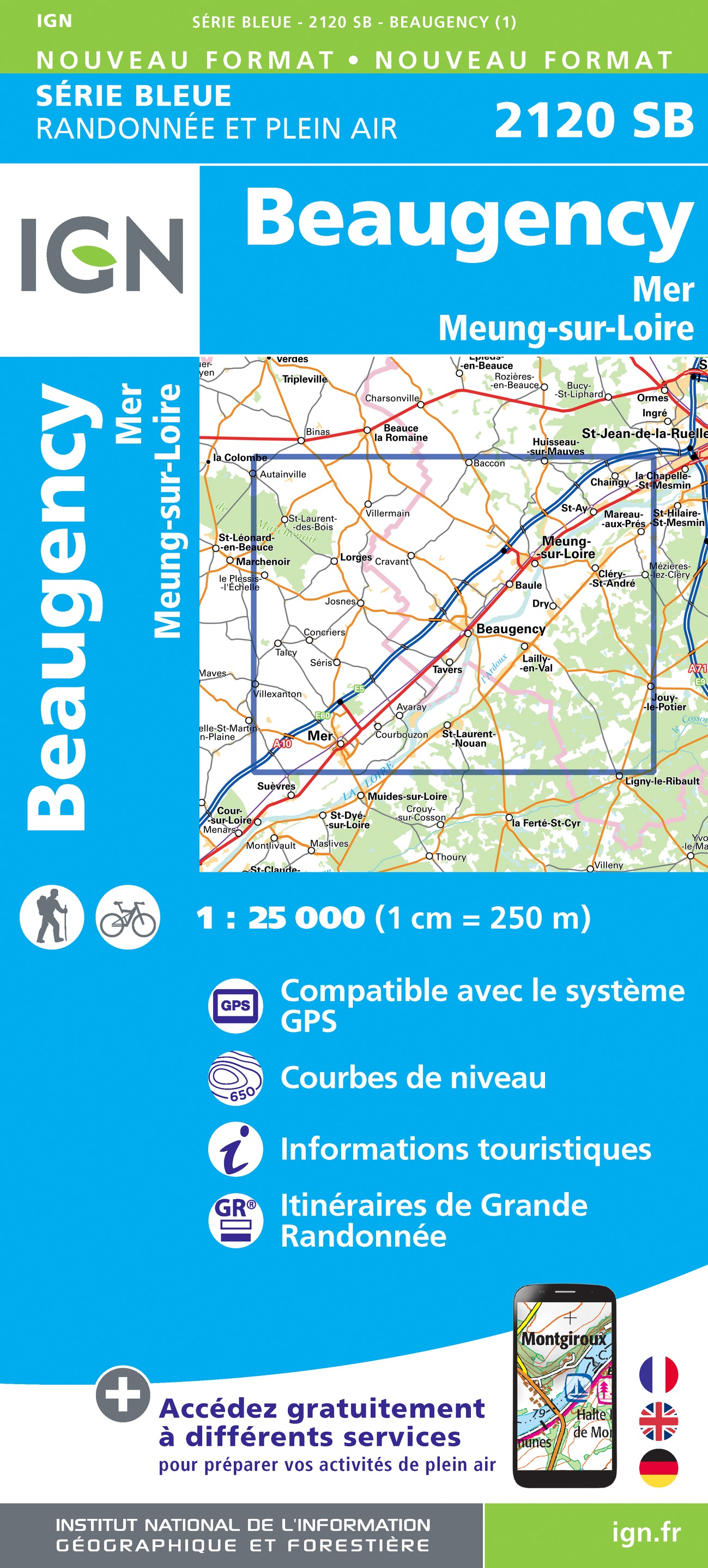 Online bestellen: Wandelkaart - Topografische kaart 2120 SB - Serie Bleue Beaugency, Mer, Meung-sur-Loire | IGN - Institut Géographique National