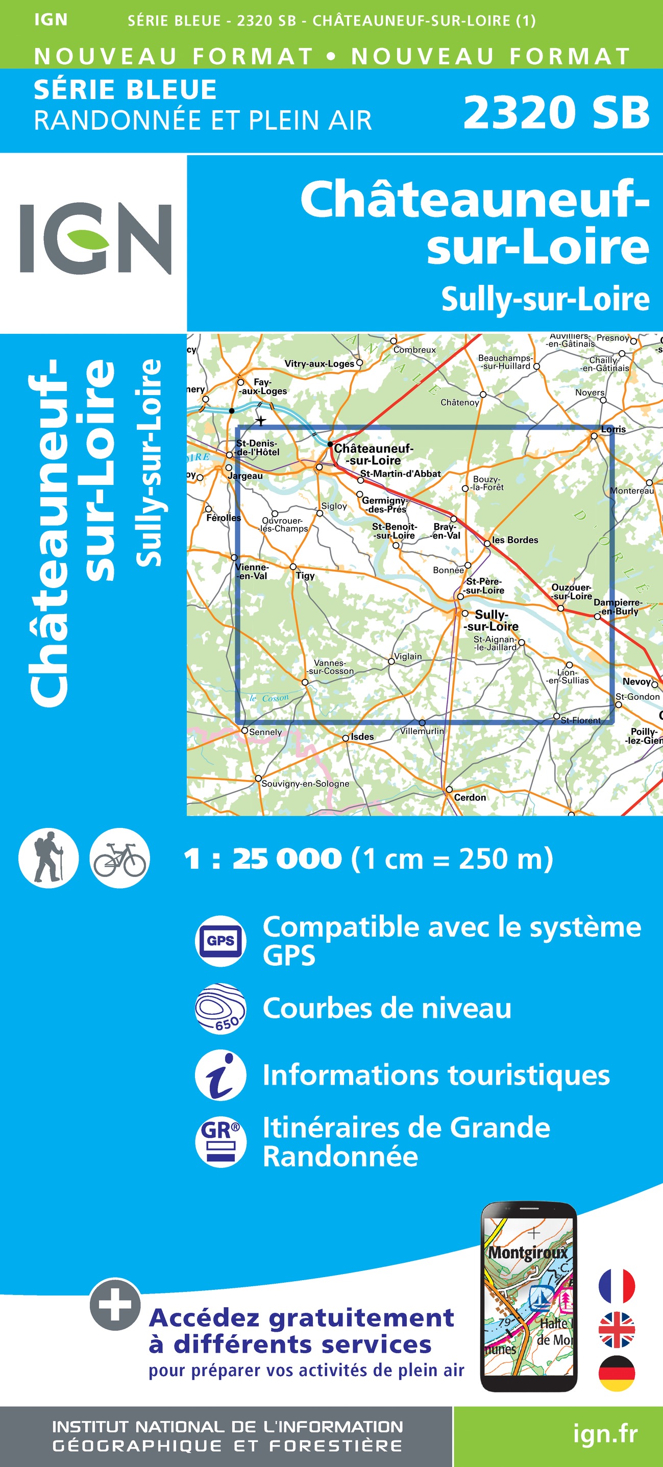 Online bestellen: Wandelkaart - Topografische kaart 2320 SB - Serie Bleue Châteauneuf-sur-Loire, Sully-sur-Loire | IGN - Institut Géographique National