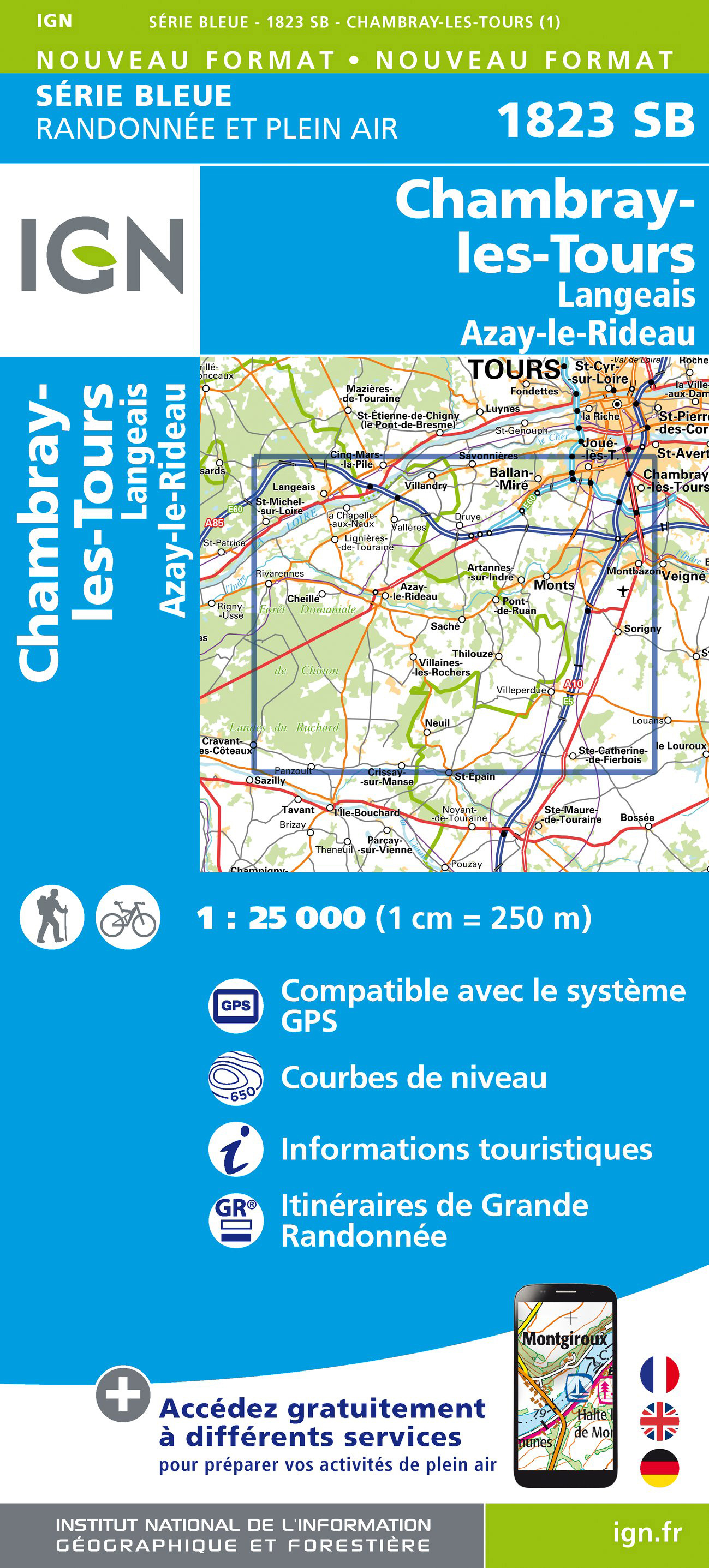 Online bestellen: Topografische kaart - Wandelkaart 1823 SB - Serie Bleue Chambray-les-Tours | IGN - Institut Géographique National