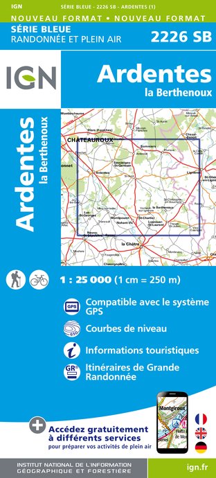 Online bestellen: Wandelkaart - Topografische kaart 2226SB Ardentes - La Berthenoux | IGN - Institut Géographique National