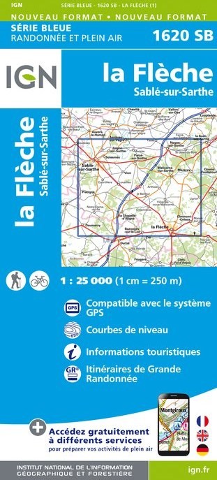 Online bestellen: Topografische kaart - Wandelkaart 1620SB La Flèche | IGN - Institut Géographique National