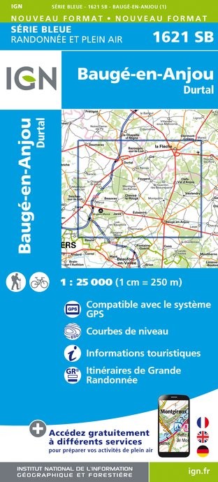 Online bestellen: Topografische kaart - Wandelkaart 1621SB Baugé-en-Anjou | IGN - Institut Géographique National