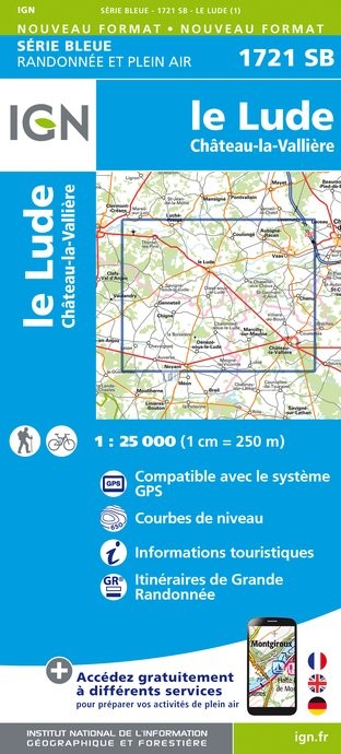 Online bestellen: Topografische kaart - Wandelkaart 1721SB le Lude | IGN - Institut Géographique National