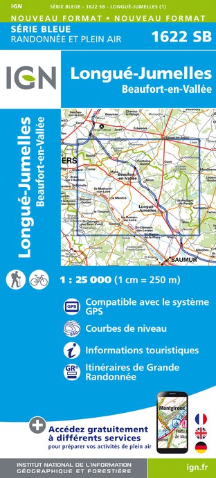 Online bestellen: Topografische kaart - Wandelkaart 1622SB Longué-Jumelles, Beaufort-en-Vallée | IGN - Institut Géographique National