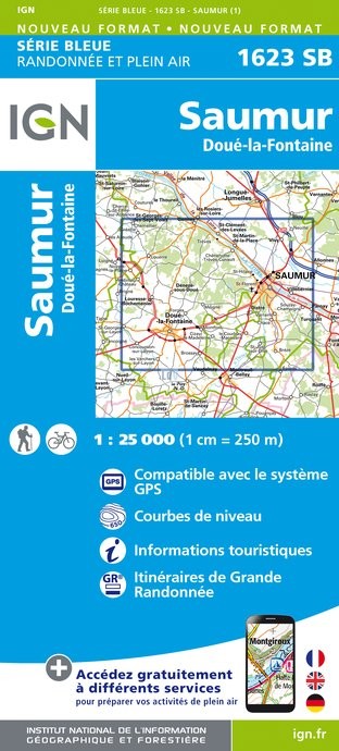 Online bestellen: Topografische kaart - Wandelkaart 1623SB Saumur | IGN - Institut Géographique National