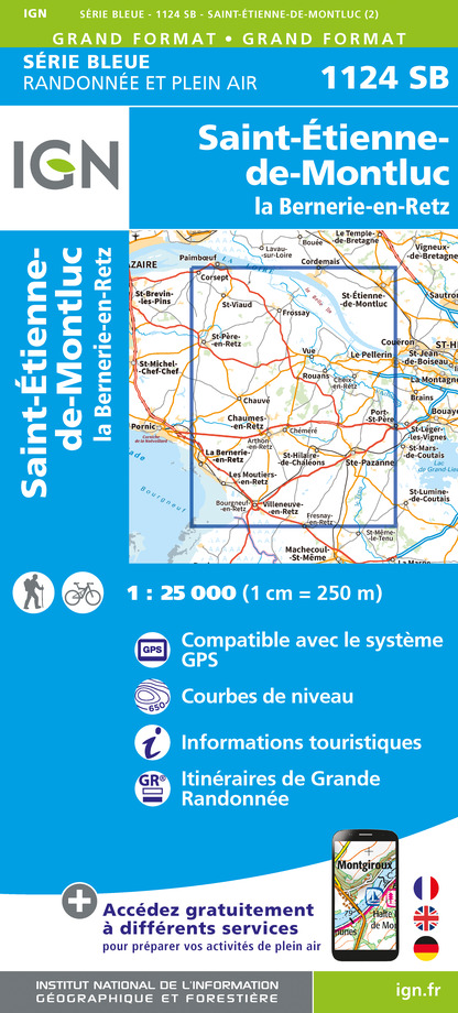 Online bestellen: Topografische kaart - Wandelkaart 1124 SB - Serie Bleue Saint-Étienne-de-Montluc | IGN - Institut Géographique National