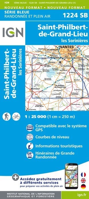 Online bestellen: Topografische kaart - Wandelkaart 1224SB St-Philbert-de-Grand-Lieu, Les Sorinières | IGN - Institut Géographique National