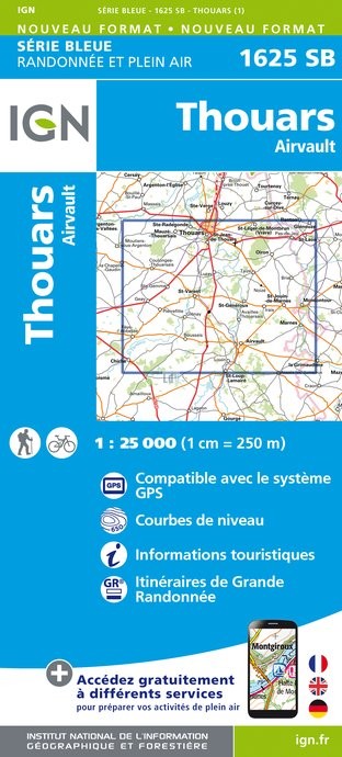 Online bestellen: Topografische kaart - Wandelkaart 1625SB Thouars | IGN - Institut Géographique National