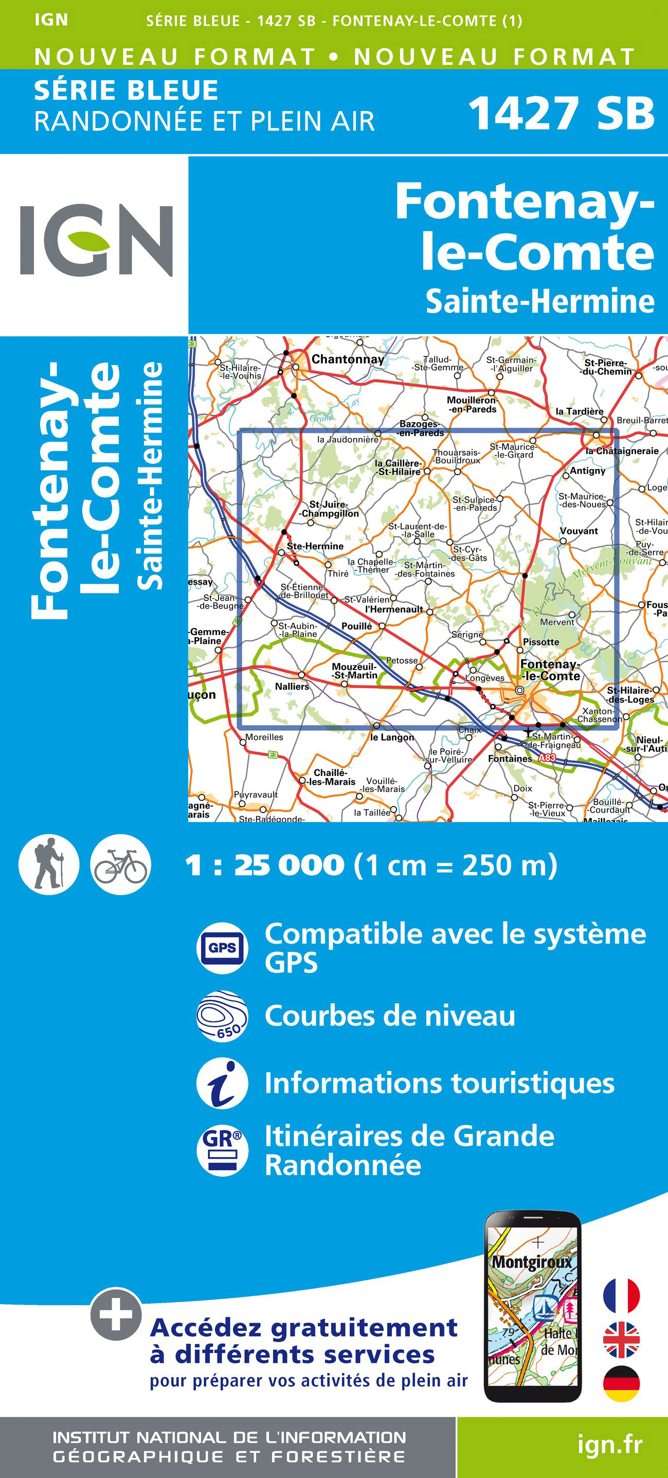 Online bestellen: Wandelkaart - Topografische kaart 1427 SB - Serie Bleue Fontenay-le-Comte | IGN - Institut Géographique National